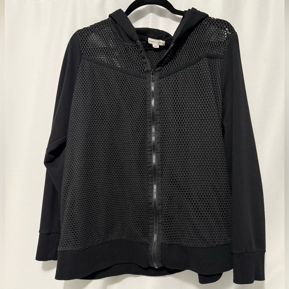 Stylish Black Mesh Women's Full Zip Hoodie